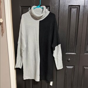 Two-Tone Black and Gray Turtleneck Sweater Dress